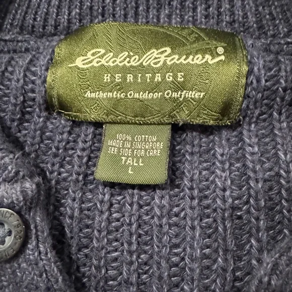 Vintage Eddie Bauer Men's Navy Blue Knit Sweater - Picture 3 of 3